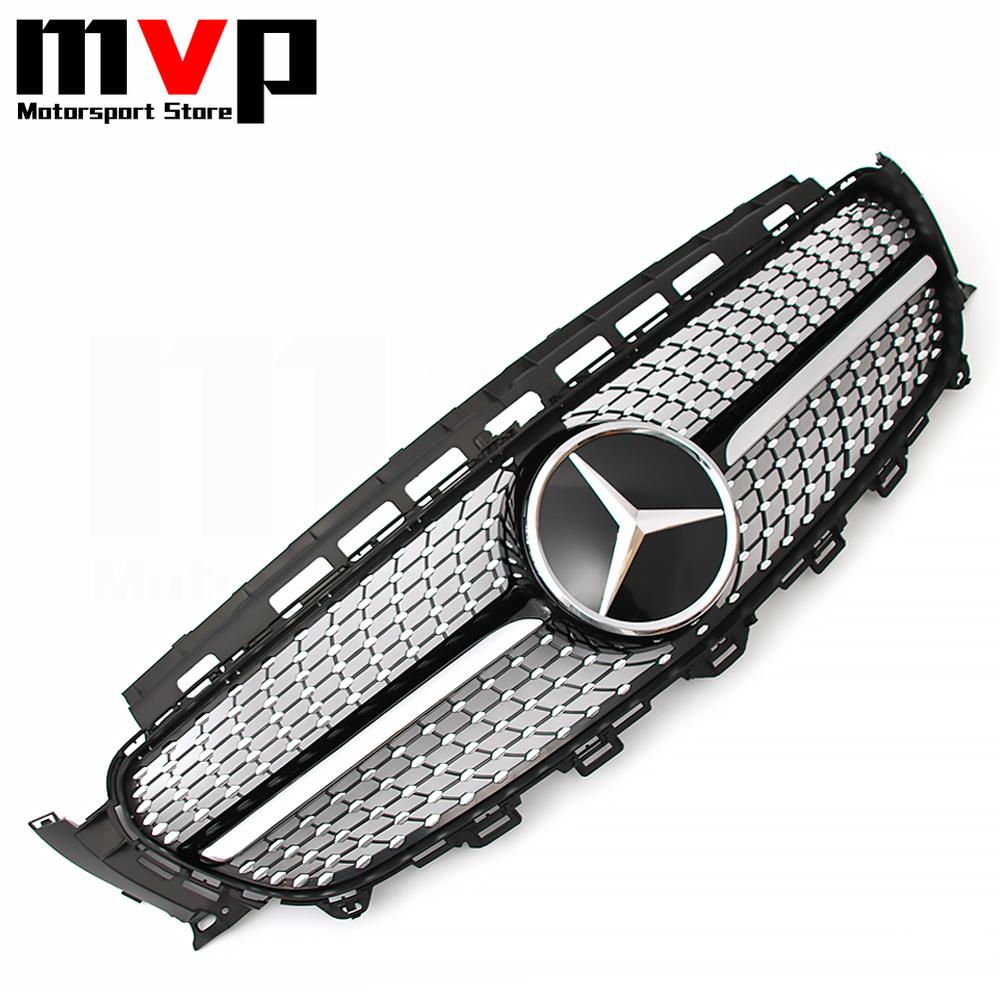 FCM5   Diamonds Style Racing Grille With Car Front Bumper Grill Silver Border Mirror 3D Emblem Logo For Mercedes Benz E W213 16-20 E300