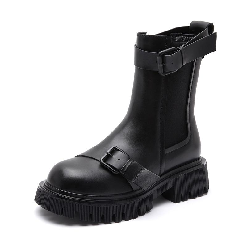 Skinny Martin Boots Women's 2025 New British Smoke Boots Non-slip Thick-soled Leather Chelsea Short Boots Single Boots