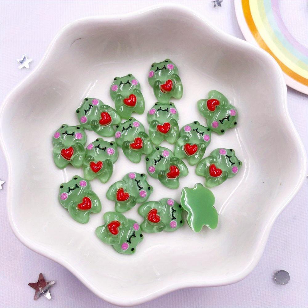 50pcs Resin Mini Glitter Colorful Kawaii Green Love Frog Art Nail Flatback Rhinestone Applique DIY Charm Scrapbook Accessories Crafts