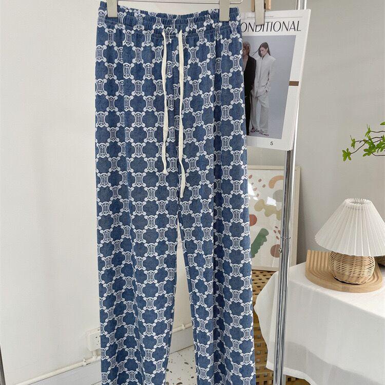 2025 Summer Fashion Imitation Denim Straight Cool Trousers High Waist Hundreds Of Thin Wide-legged Trousers Loose Thin Ladies Casual Trousers