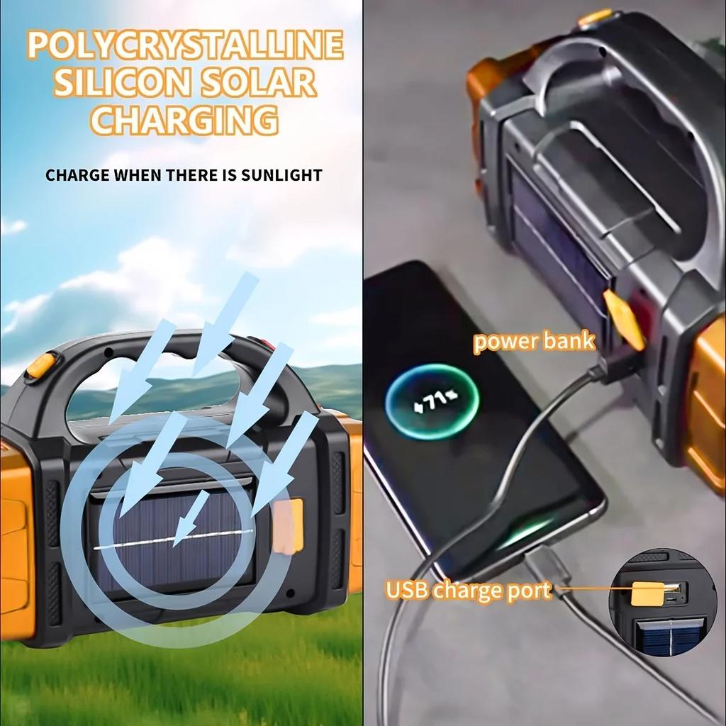 Solar Rechargeable Flashlight High Lumen Portable Work Light 4 Modes Power Bank Camping Emergency Light w/COB Side Lamp Outdoor