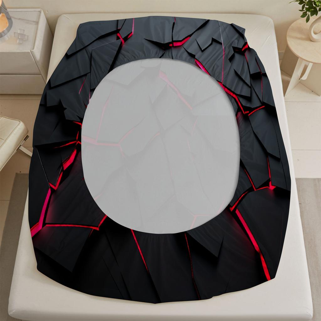 3pcs Honeycomb Pattern Fitted Sheet 3D Printed Black And Red Geometric Flat Sheet Sets With Pillowcases No Filling Vivid Visual