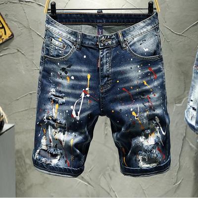 Muži Letní šortky Džíny Dírky Džínové šortky Malování Běžné Streetwear Džínové šortky Vysoce kvalitní Pánské Slim Fit Stretch Džíny