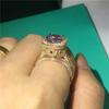 Elegant Gold-Tone Geometric Ring Set Women Micro-Paved Zirconia Round Design Fashionable Daily Wear
