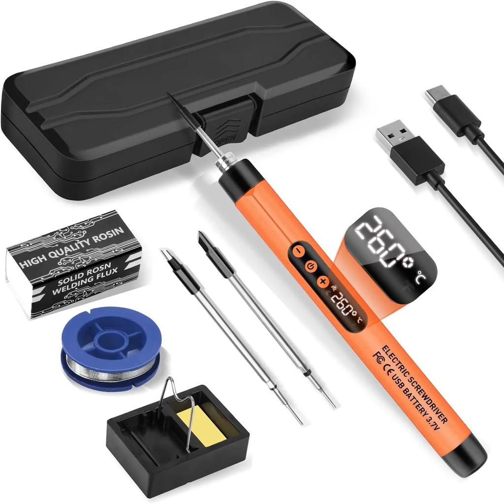 1 PC Mini kit de fier de lipit fără fir USB Fier de lipit portabil cu LCD, set de pistol de lipit cu temperatură reglabilă digitală