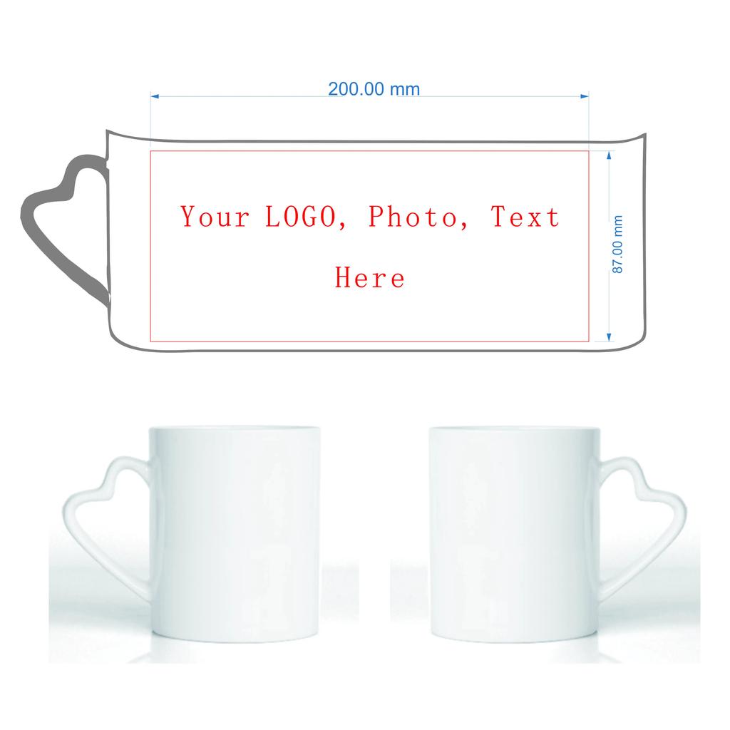 DIY Customized 350ML 12oz Ceramic Mug Heart Handle Type Personalized Print Picture Photo LOGO Text Couple Gift Coffee Travel Mug