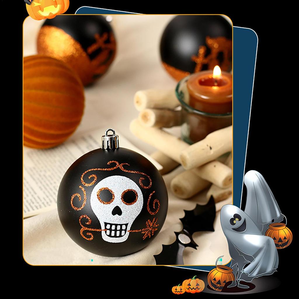 Halloween Kulor Ornament 9X Återanvändbar PVC Halloween Dekorationskula Set 3.14in Okrossbar Färgglad Dödskallemönster Ornament