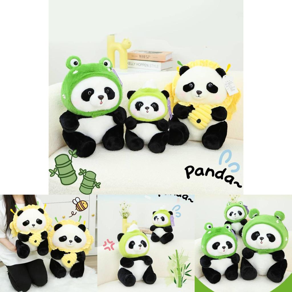 Adorable Panda Plush Toy With Frog Ice Cream And Bee Headpiece For Fun Gifts