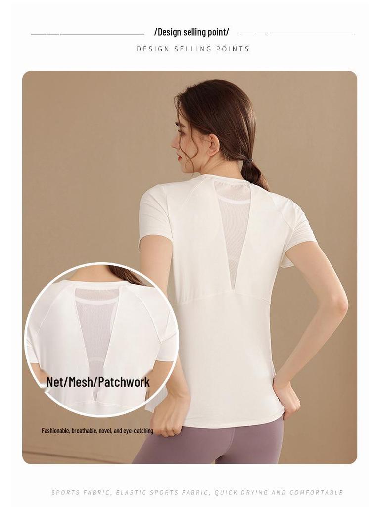 Women's Quick-Dry Mesh Spliced Yoga T-shirt - Summer Slim Fit Short Sleeve Fitness Top