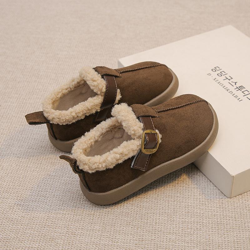 

Winter Children Girls Cotton Shoes with Fleece Lining Retro Soft Sole Toddler Shoes size 26 коричневый