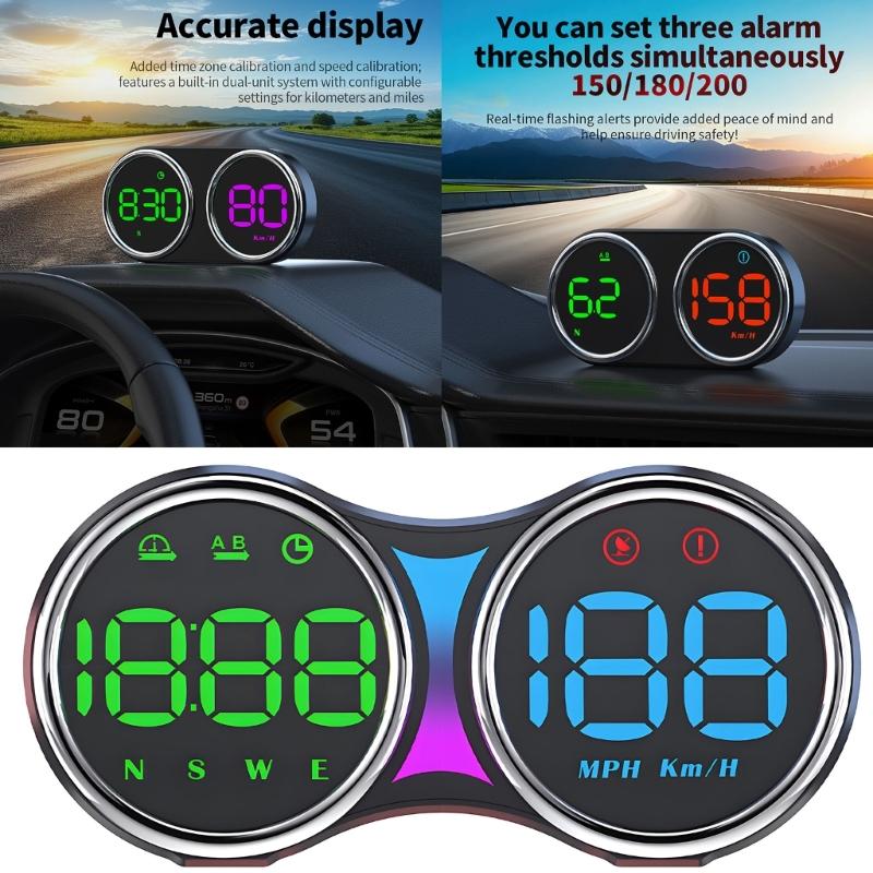 Twin Dial Car Speed Display MPH Dashboard Monitor with Type-C Controls for Daily Commute and Road Trip Driving Use