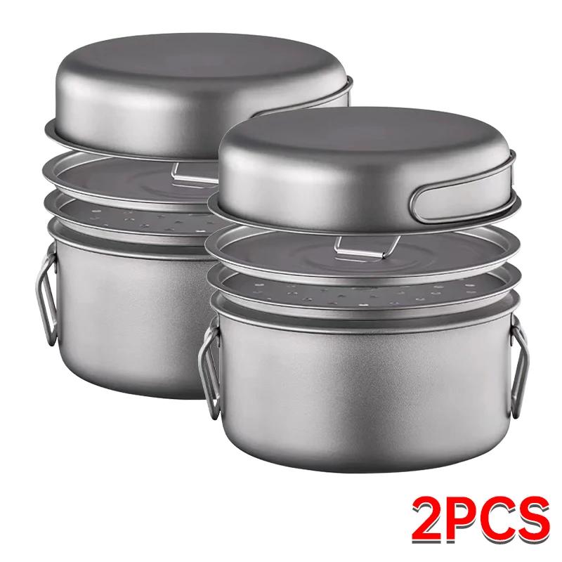 Titanium Pot 2200ML Stockpot with Lid Folding Handle Hiking Picnic Portable Big Capacity Soup Pot Cooking Pot