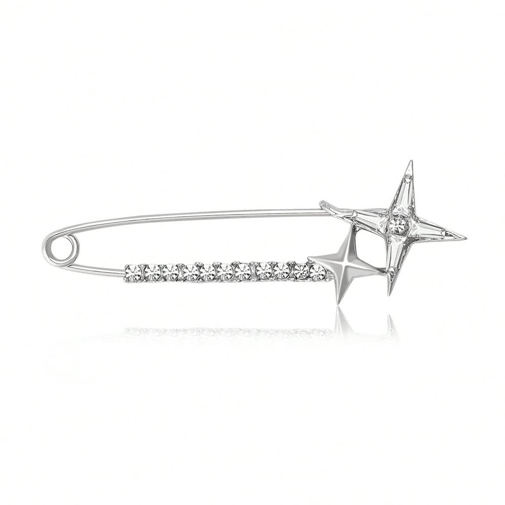 New Light Luxury Alloy Water Diamond Cross Star Pins Exquisite Versatile Women's Suit Coat Chest Flower Jewelry Pin