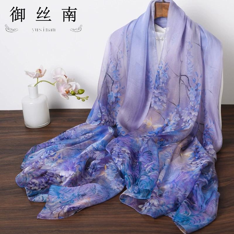 Spring Summer Women Large-size Printed Beach Shawls Muslim Hijabs Travel Thin Sunscreen Scarf/Scarves 100% Silk Beach Scarf