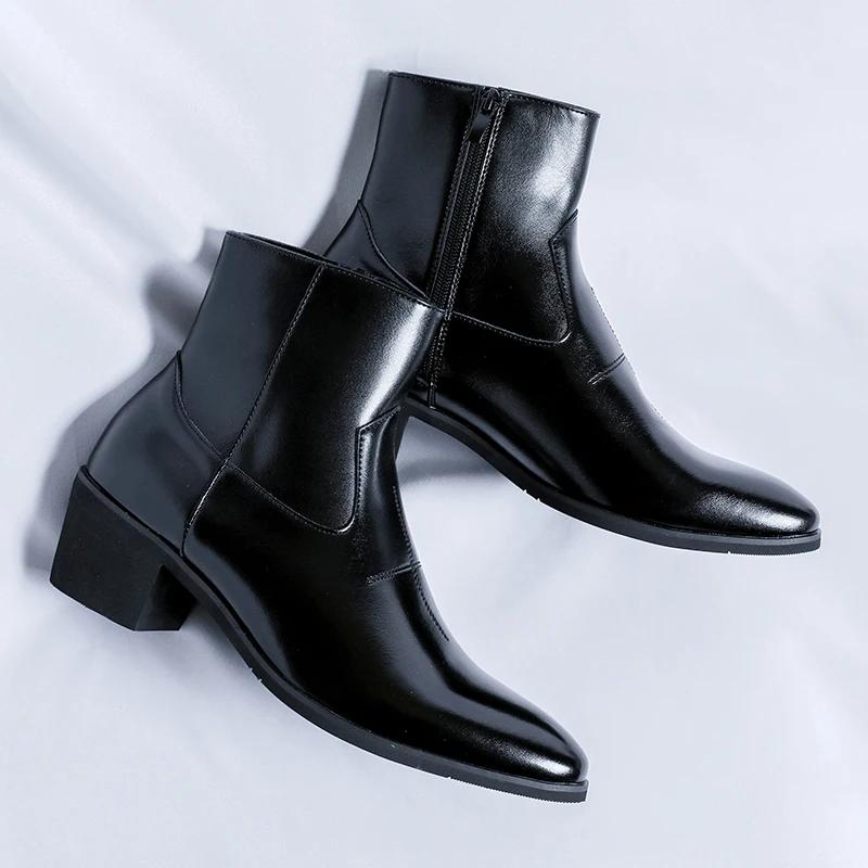 High Quality Leather Ankle Boots for Mans Classic Retro Mens Chelsea Boots Fad Formal Business Casual High-top Men's Boots Botas