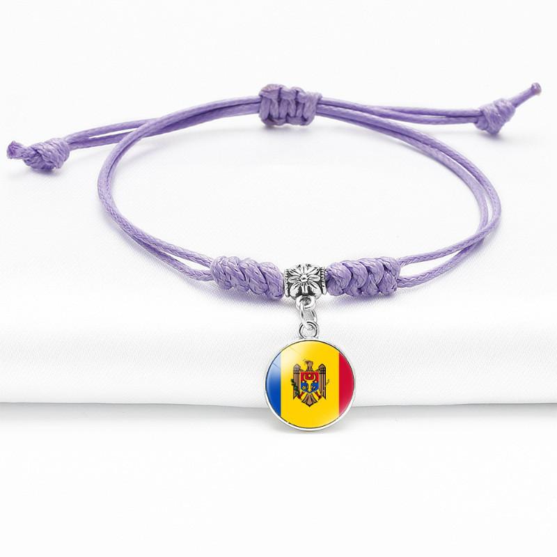 Purple Stylish Unisex Charm Bracelet With European Country Flags Length Adjustable