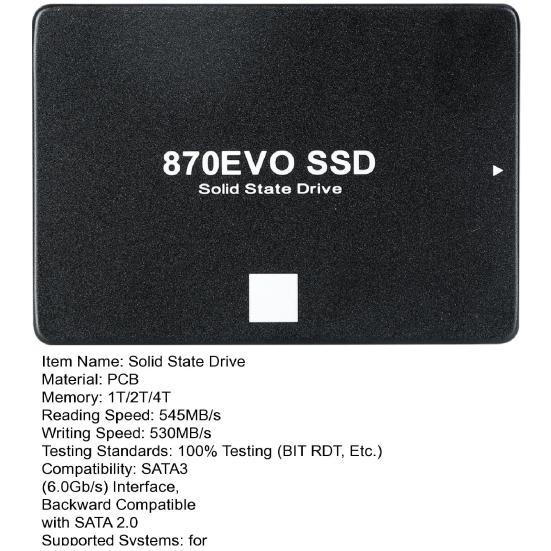 1/2/4TB 870 EVO SATA 3 2.5-inch SSD Speed Up To 545MB/s Read 530MB/s Write PC Desktop Laptop Internal Solid State Drive Computer Accessories