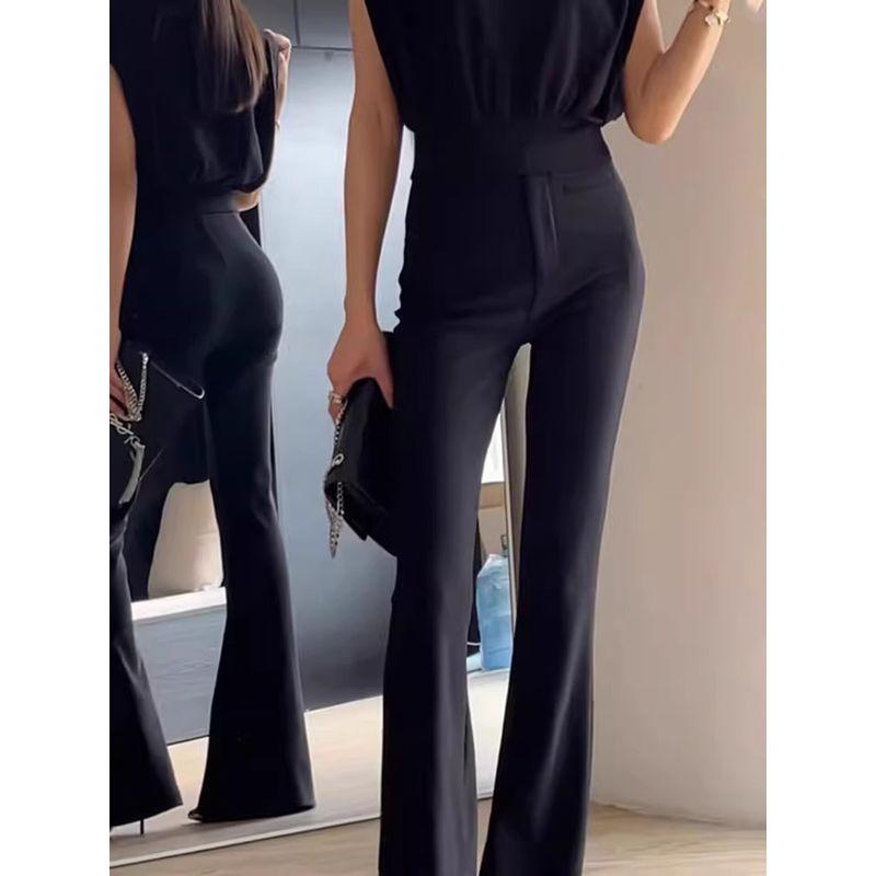

Slim Looking Drape Black Stretch Mop Bootcut Trousers Suit Black [Regular] S