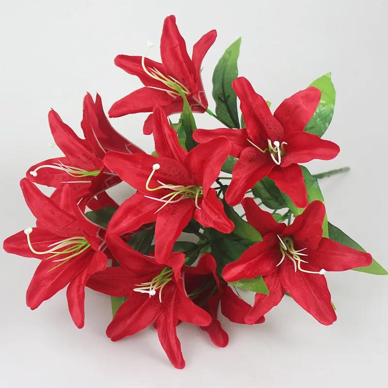 10 Heads Artificial Lily Flowers European Multi Color Bridal Fake Flower Bouquet Wedding Home Party Decoration Flowers