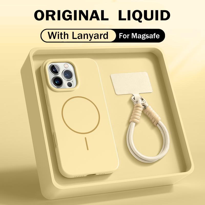 Luxury For Magsafe Magnetic Case For iPhone 17 15 14 16 Plus 11 12 13 Pro Max Original Liquid Silicone Lanyard Strap Soft Cover