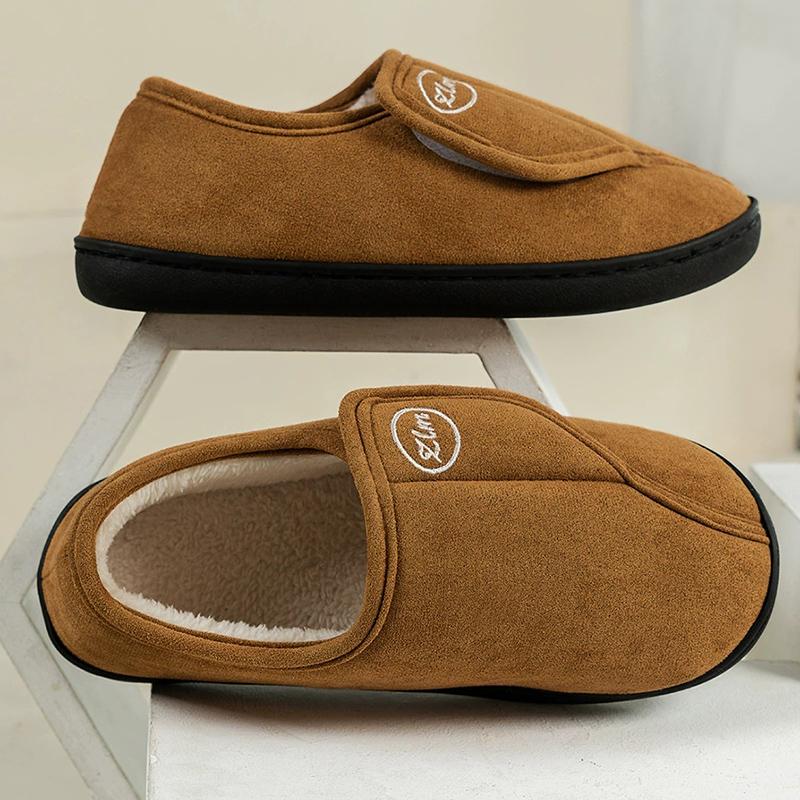 Fashion Hook and Loop Cotton Slippers for Women Indoor Soft Non Slip Fluffy Slides Woman Letter Embroidery Plush Slippers Female