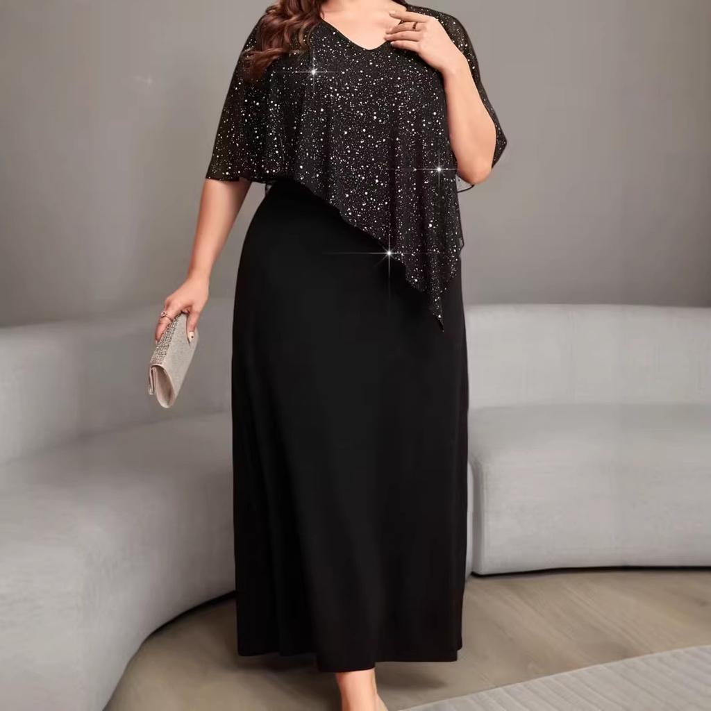Large-size Women's Pure-color Mesh Net Dress with Elegant High-waisted Design, Covering The Body and Slimming The Figure, A Casual and Elegant Dress.