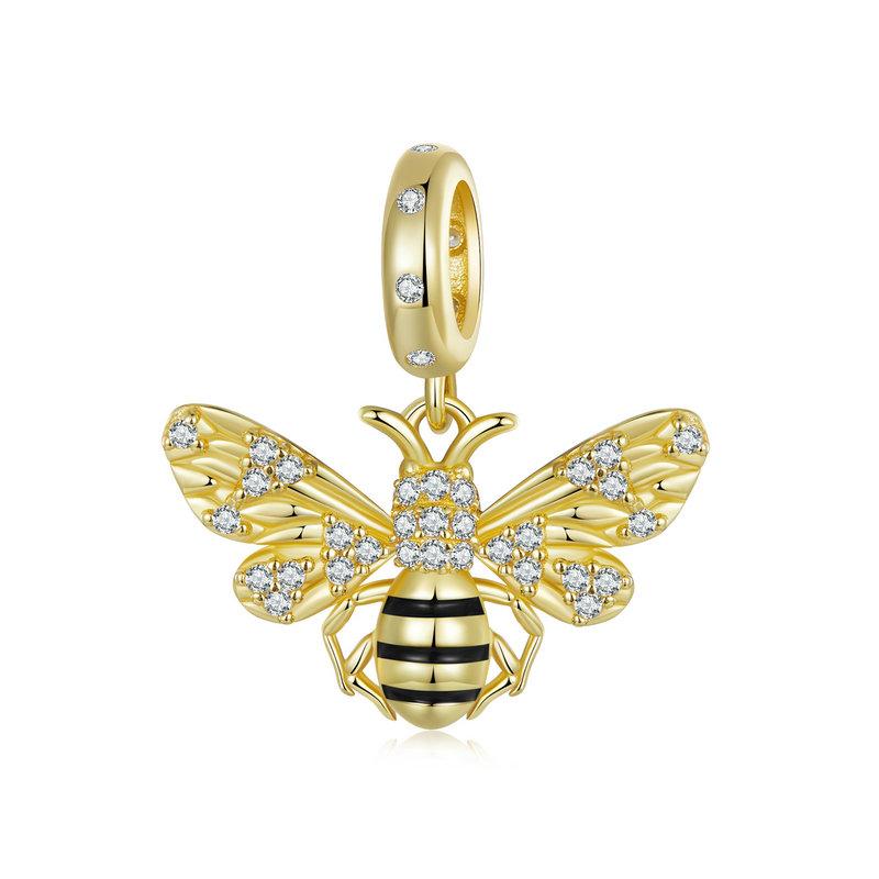WOSTU 925 Sterling Silver Sun and Moon Charms Detachable Crystal Pendant Yellow Bee Bead Fit Original Bracelet DIY Jewelry Gifts