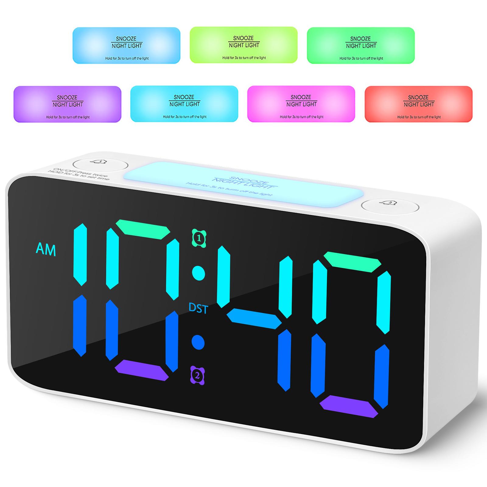 Adjustable Volume Alarm Clock Student Adult Digital Clock with 7 Color Night Light B