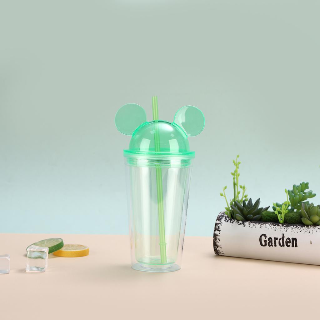 Water Bottle Mickey Mouse Cover Cute Straw Cup Portable Leak-proof Double-layer Plastic Cup Outdoor Gift Cup LOGO