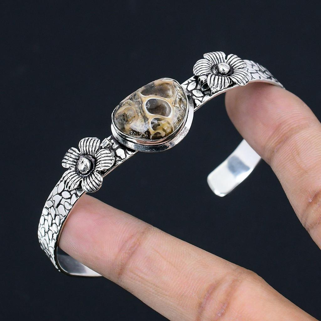 Schwestern-Tag Angebot Sterlingsilber Turritella Achat Edelstein Blume Armreif Schmuck