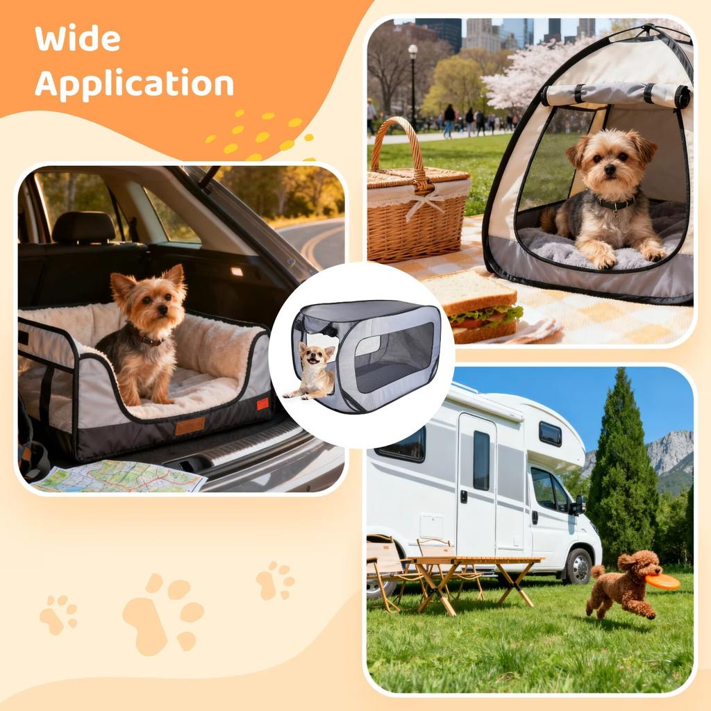 Dog Travel Crate Foldable Pop Up Dog Crate with Storage Bag 37"×21"×21" Travel Pet Kennel Small Dog Tent Crates Cage Portable Puppy Seat Kennel
