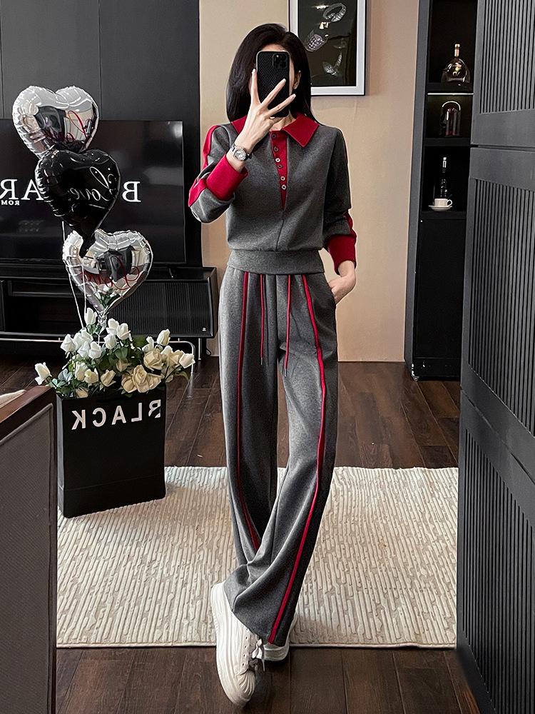 

Women s Korean Style Sports Set: Autumn/Winter 2025 Street-Style Hoodie & Pants Two-Piece M серый