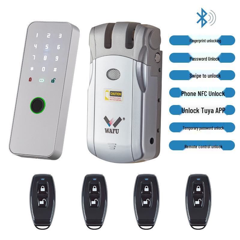 Wireless Remote-Control Smart Lock with Invisible Design and Electric Bull Head Lock for No-Drill Installation
