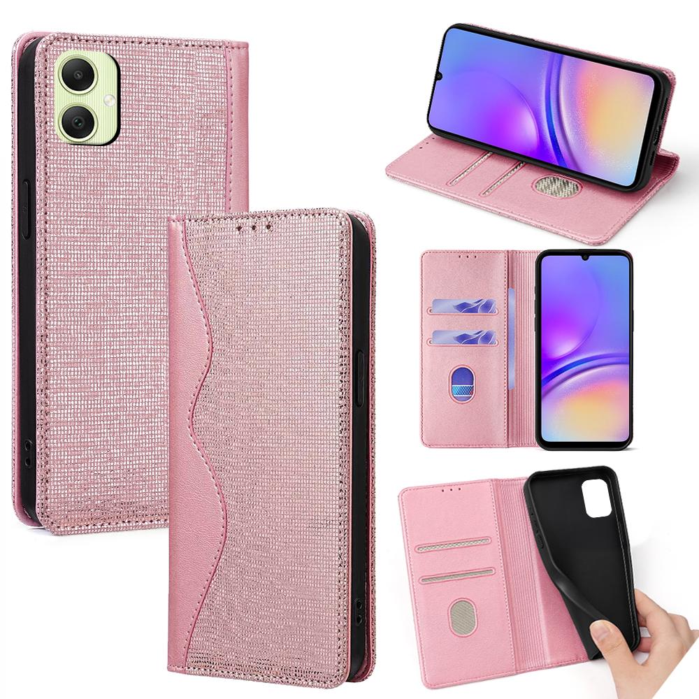 

For Samsung Galaxy A05 4G Case Wave Shape RFID Blocking PU Leather Wallet Stand Phone Cover Rose Gold