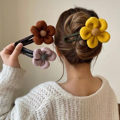 Outono inverno de pelúcia flor garra de cabelo feminino chique duckbill clipe hairpin volta cabeça grampos de cabelo acessórios para meninas
