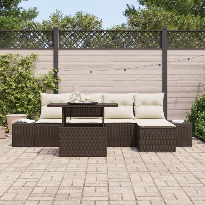 VidaXL Ensemble de canapés de jardin 6 pièces avec coussins en poly rotin marron 3357901