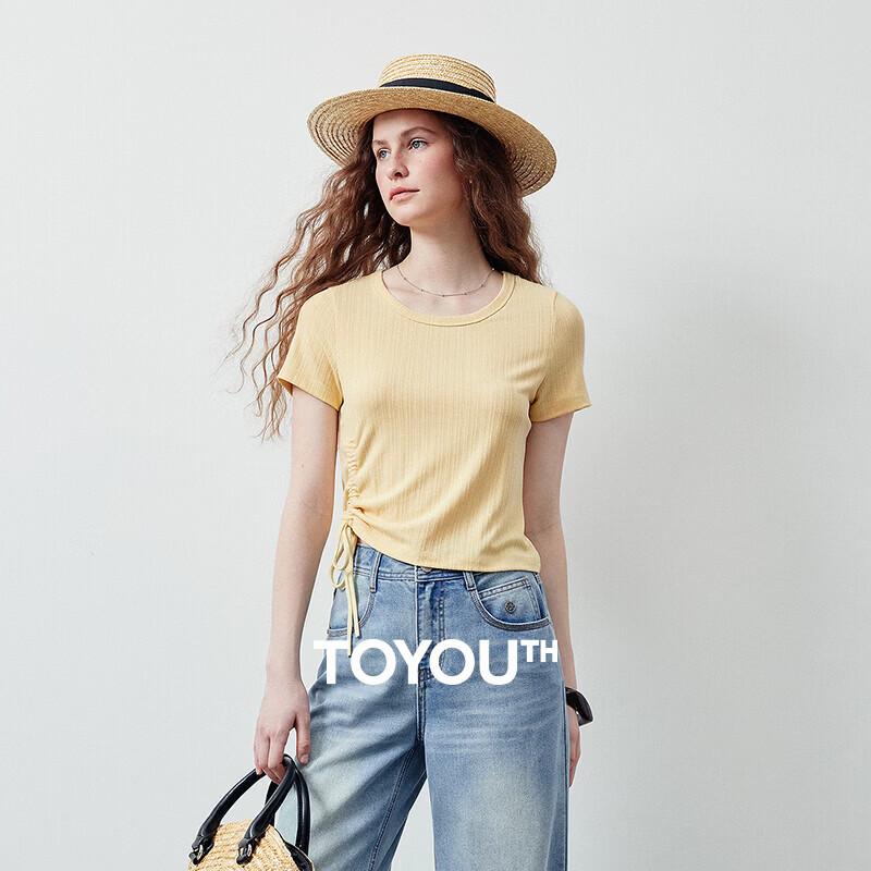 Chuyu Women's Striped Texture Slim-Fit Short-Sleeve T-Shirt