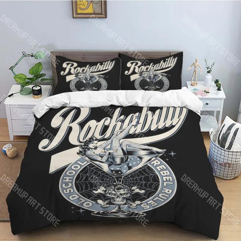 R-Retro rock hip hop music fashion trend print three piece set suitable for children or adults quilt cover pillowcase bedding