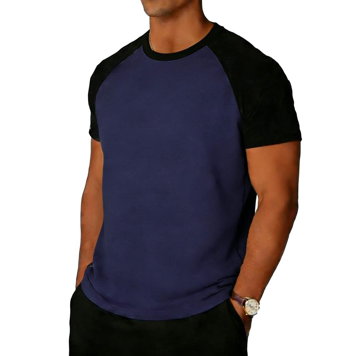 

Men s Color Block American Style Raglan Loose Round Neck Sports T-shirt Summer Basketball Training Fitness Short Sleeve Tee XXL темно-синього кольору