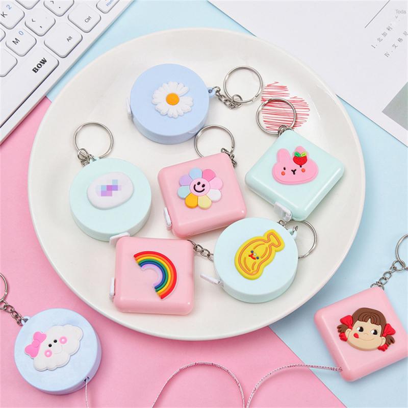 Cartoon Tape Measure 0-150cm 0-60 Inch Mini Portable Cute Animal Shape Key Ring Automatic Tape Measure Panda Frog Piggy Tiger