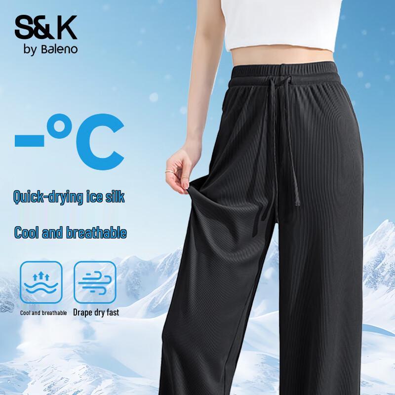 

Baleno Women s Ice Silk Wide-Leg Casual Pants L