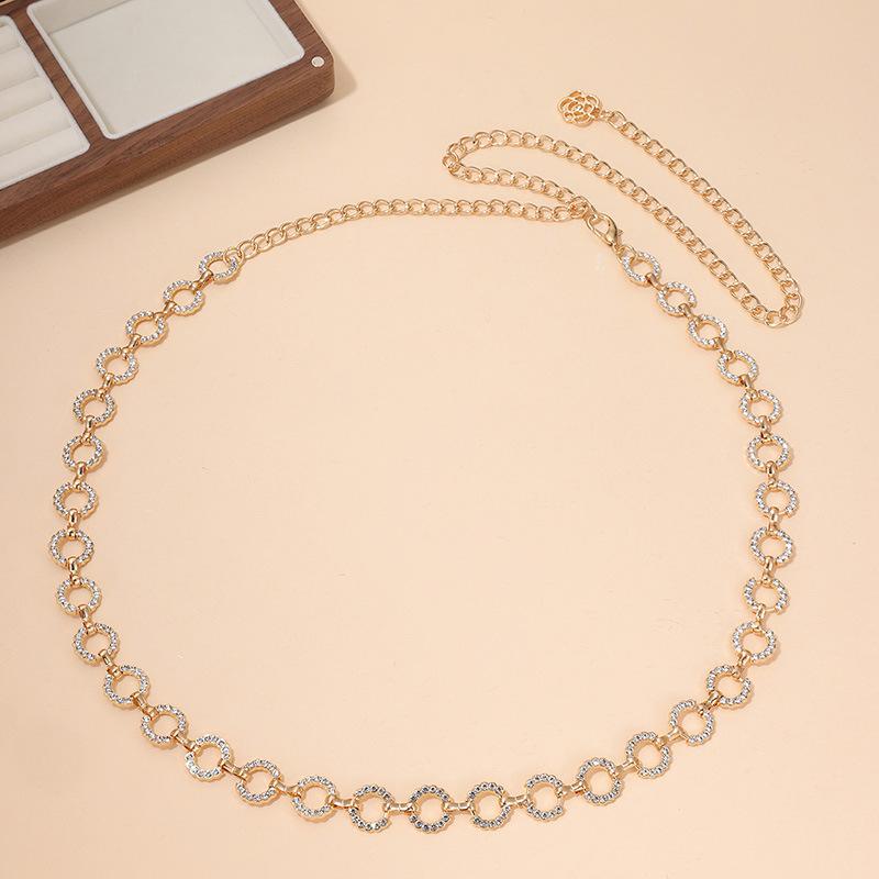 Women's High-end Waist Chain Women's Belt Fashionable Rhinestone Blingbling Flash Love Flowers Thin Waist Chain