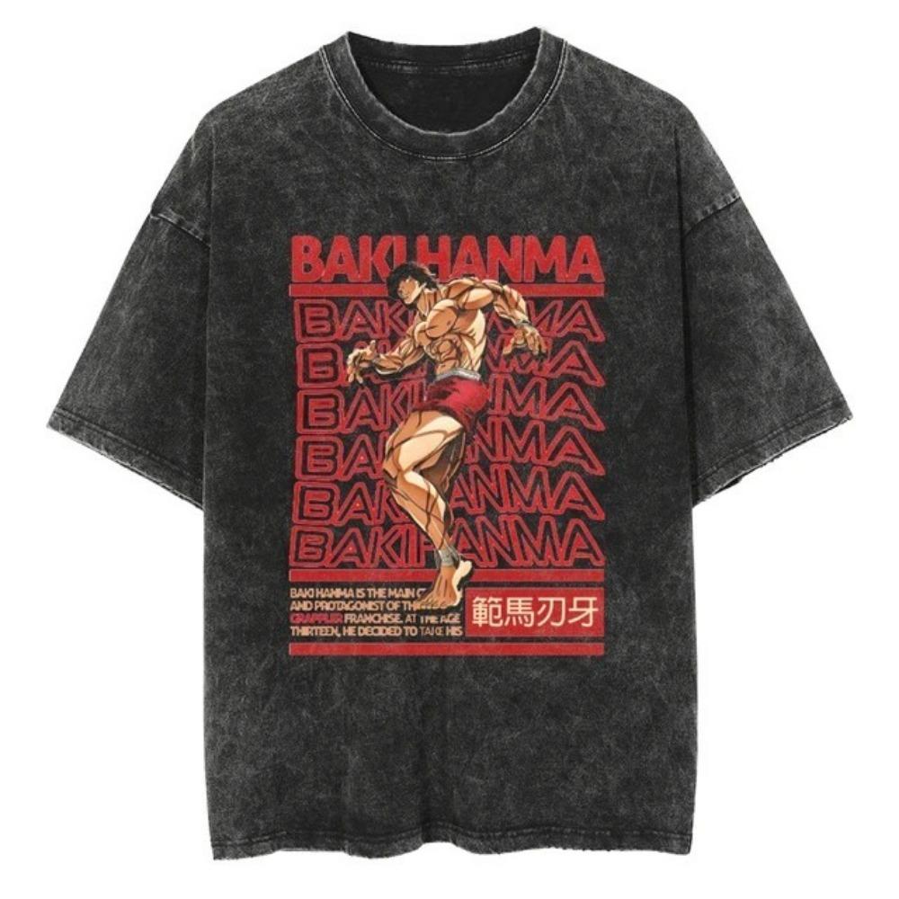 Anime Baki Haman Tshirts Harajuku Vintage Cotton Washed T Shirt for Men Hip Hop Streetwear T-shirt