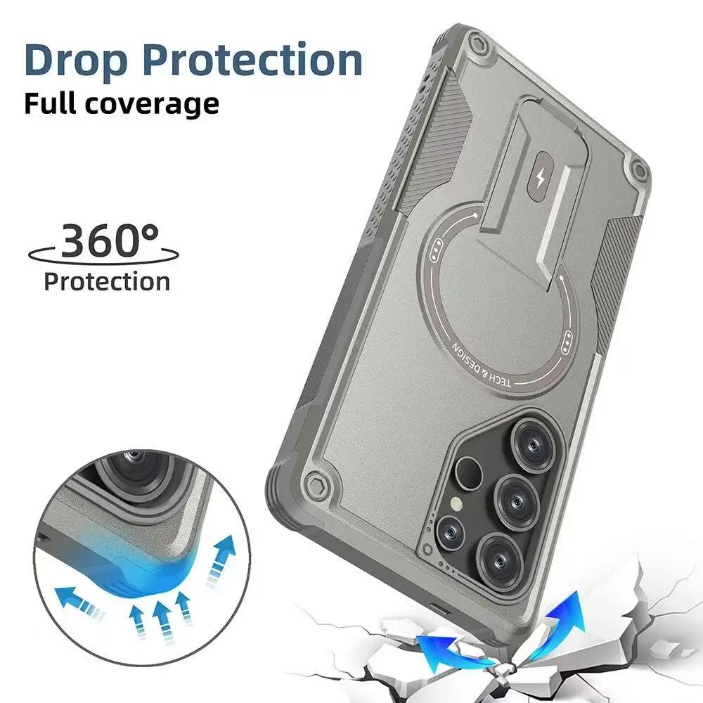 Armor Magnetic Case for Samsung Galaxy A56 A36 A26 A06 A05S A15 A14 5G4G S25Ultra Plus Magsafe Wireless Charge WIth holder Cover