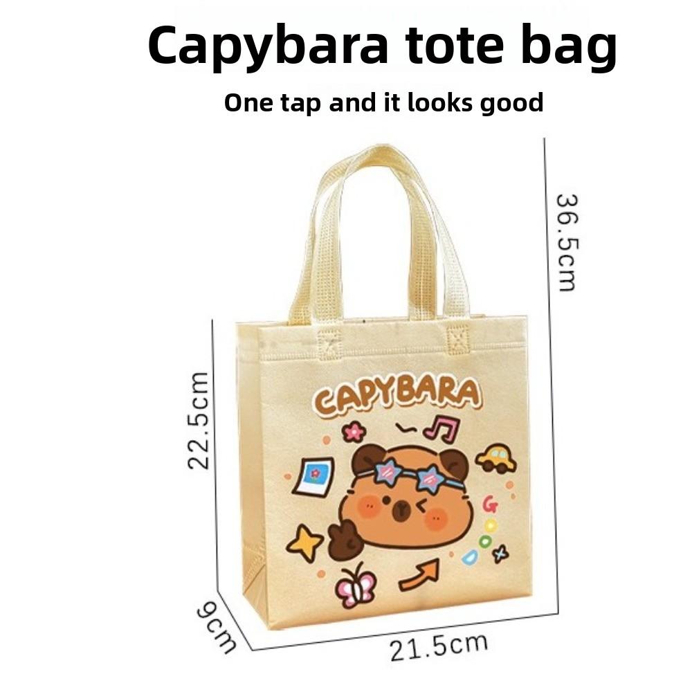 Cute Non-woven Capybara Tote Bag Portable Reuse Cartoon Capybara Birthday Gift Bag Shopping HandBag Capybara Print Canvas Bag