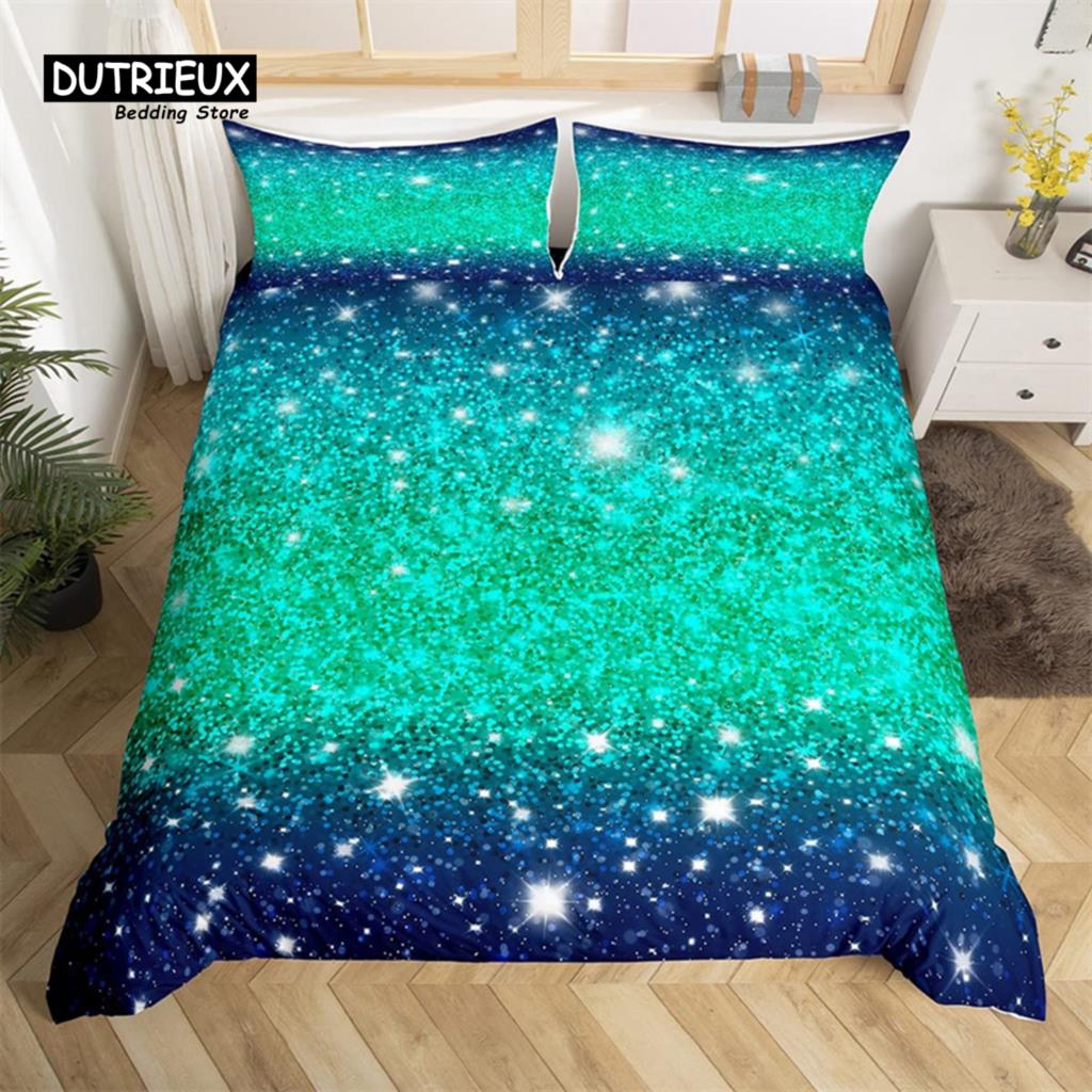 Colorful Glitter Duvet Cover Magical Fantasy Bedding Set Microfiber Fairy Dreamy Gradient Comforter Cover King For Boys Girls