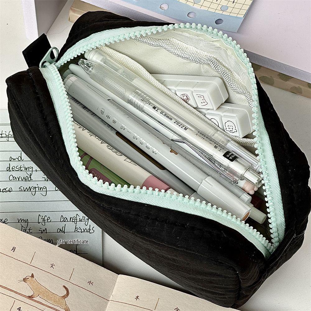 Sea Salt Blue Large Capacity Japanese-Style Pencil Case - Simple, Solid Color Student Stationery Bag