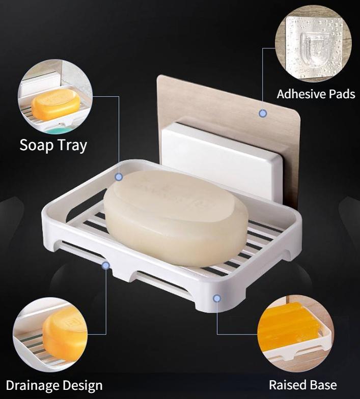 Wall-Mounted Soap Dish with Drainage - No Drilling Required Strong Adhesive, No-Trace Soap Holder (1 Piece)