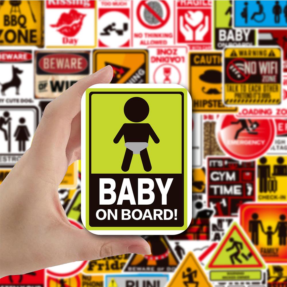 10/30/50/100pcs Warning Cartoon Stickers Funny Danger Banning Decals Waterproof Graffiti Skateboard Laptop Classic Sticker Toys