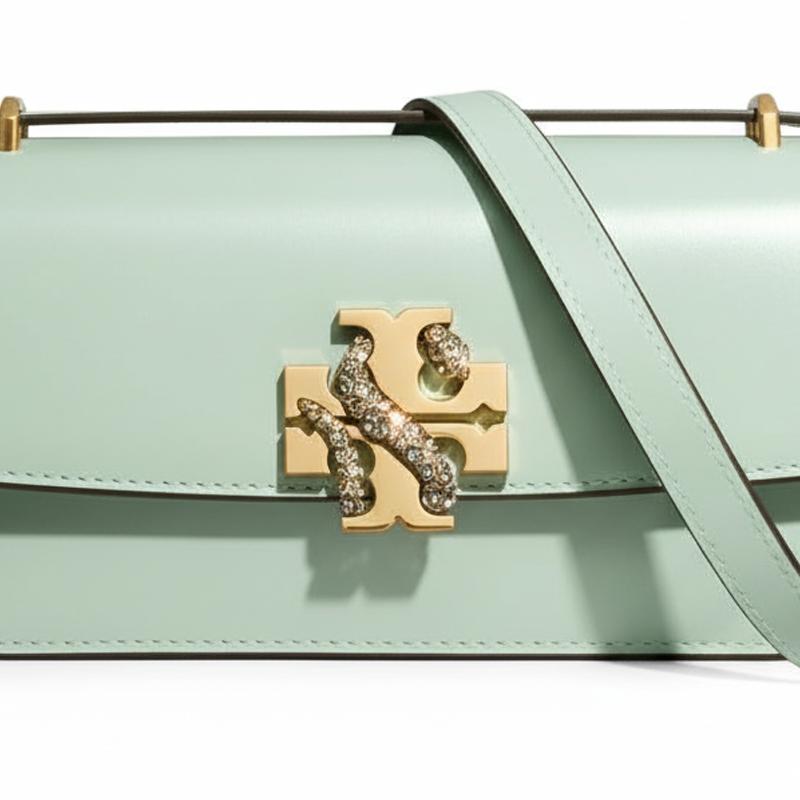 Tory Burch Eleanor Metal Logo Magnetic Closure Rectangular Handbag Women Shoulder Bag Mint-Green 162767-400